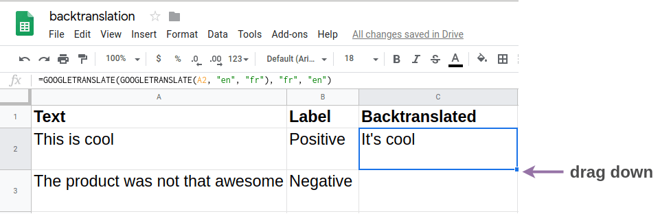 Drag translation to all cells