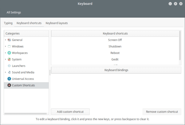 Thumbnail showing the setting page where you can set keyboard shortcuts in Ubuntu