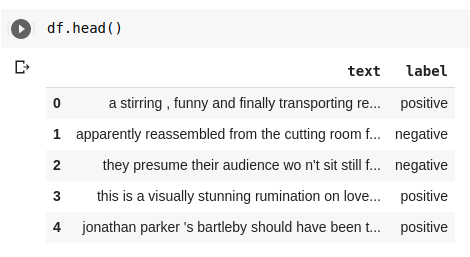 First 5 rows of SST-2 dataset