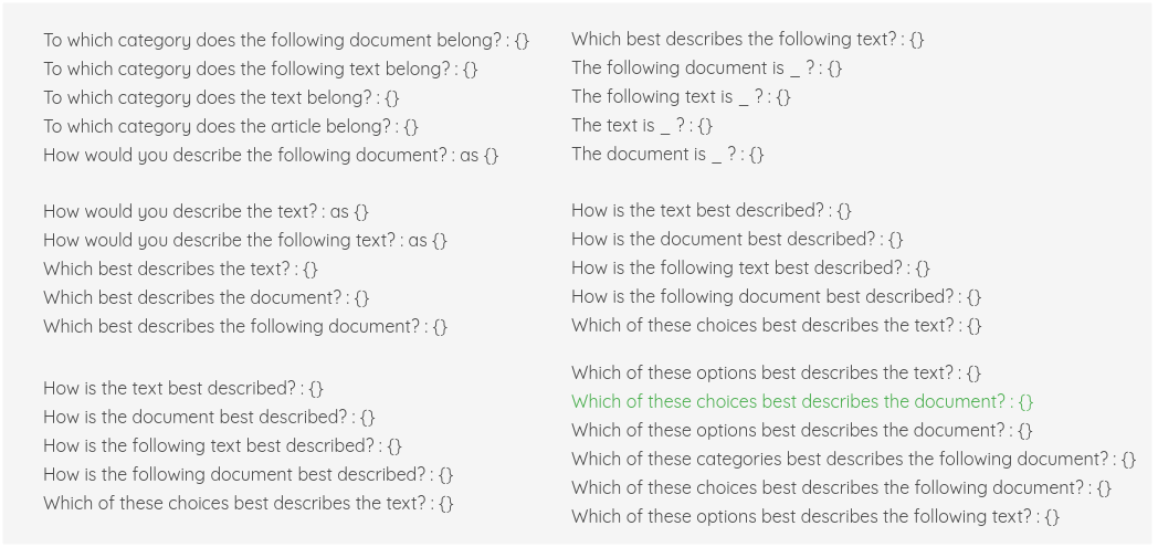 Multiple choice question answering template